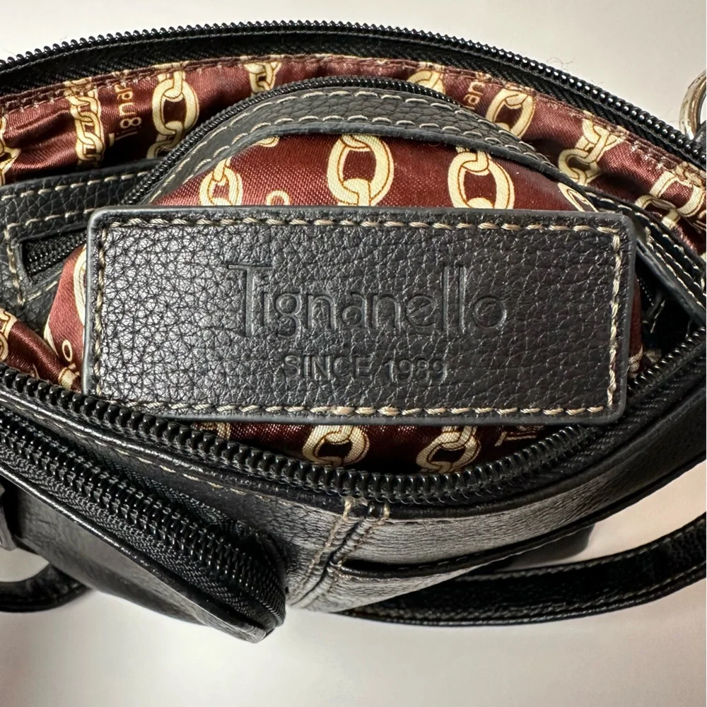 Tignanello Black Leather Crossbody Bag